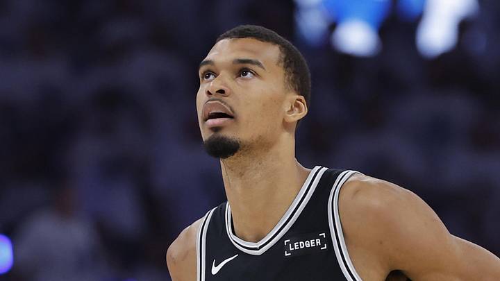 May 26, 2026; Oklahoma City, Oklahoma, USA; San Antonio Spurs forward Victor Wembanyama (1) reacts after a play during the third quarter against the Oklahoma City Thunder in game five of the western conference finals for the 2026 NBA playoffs at Paycom Center. Mandatory Credit: Alonzo Adams-Imagn Images