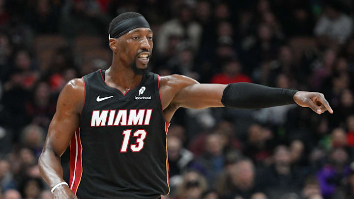 Dec 1, 2024; Toronto, Ontario, CAN; Miami Heat forward Bam Adebayo (13) controls the offense against the Toronto Raptors in the first half at Scotiabank Arena. Mandatory Credit: Dan Hamilton-Imagn Images Dec 1, 2024; Toronto, Ontario, CAN; Miami Heat forward Bam Adebayo (13) controls the offense against the Toronto Raptors in the first half at Scotiabank Arena. Mandatory Credit: Dan Hamilton-Imagn Images