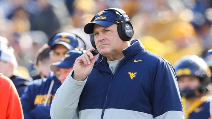 Nov 29, 2025; Morgantown, West Virginia, USA; West Virginia Mountaineers head coach Rich Rodriguez along the sidelines during the first quarter against the Texas Tech Red Raiders at Milan Puskar Stadium. Mandatory Credit: Ben Queen-Imagn Images