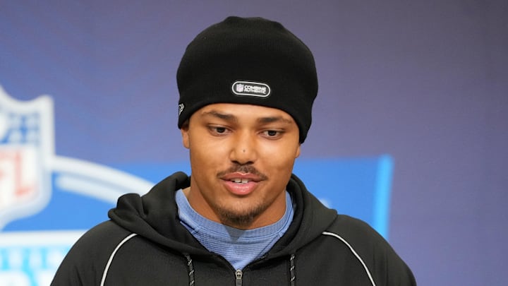 Clemson defensive lineman TJ Parker (DL55) speaks during the NFL Scouting Combine.