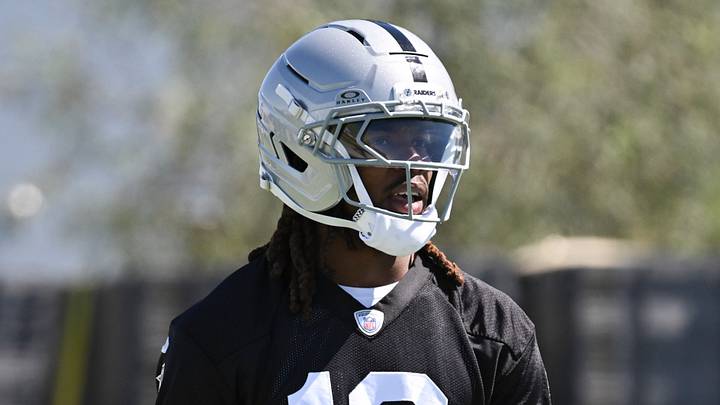 Las Vegas Raiders wide receiver Dont'e Thornton Jr. runs through a drill during organized team activities (OTAs).