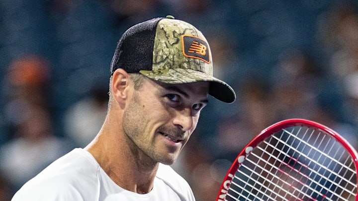 Tommy Paul reacts during his match