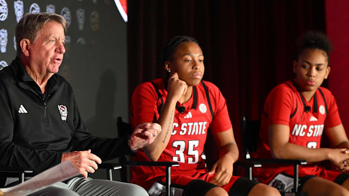 Oct 6, 2025; Charlotte, NC, USA; North Carolina State head coach Wes Moore answers questions from the media at The Hilton Charlotte Uptown. Mandatory Credit: William Howard-Imagn Images Oct 6, 2025; Charlotte, NC, USA; North Carolina State head coach Wes Moore answers questions from the media at The Hilton Charlotte Uptown. Mandatory Credit: William Howard-Imagn Images