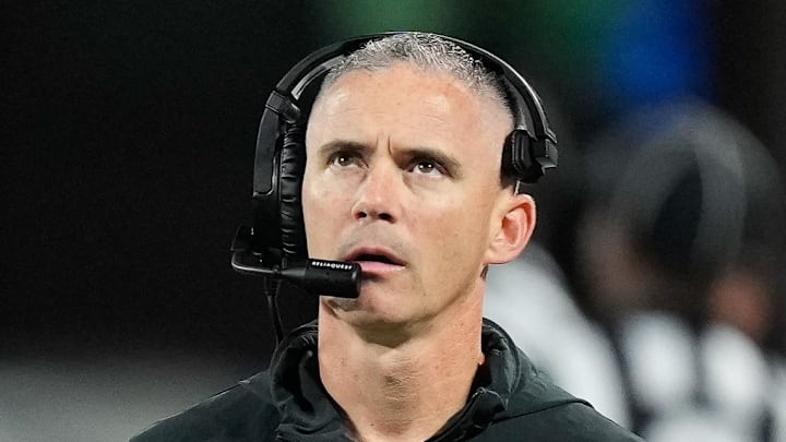 Dec 2, 2023; Charlotte, NC, USA;  Florida State Seminoles head coach Mike Norvell walks the sidelines during the third quarter against the Louisville Cardinals at Bank of America Stadium. Mandatory Credit: Jim Dedmon-Imagn Images