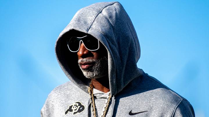 CU football head coach Deion Sanders, or Coach Prime, watches his team warm up before the game against CSU in the Rocky Mountain Showdown at Canvas Stadium on Saturday, Sept. 14, 2024, in Fort Collins, Colo. CU football head coach Deion Sanders, or Coach Prime, watches his team warm up before the game against CSU in the Rocky Mountain Showdown at Canvas Stadium on Saturday, Sept. 14, 2024, in Fort Collins, Colo.