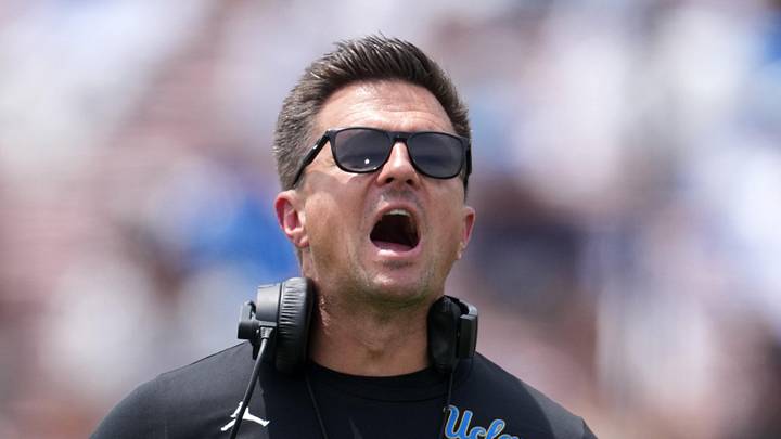 May 2, 2026; Pasadena, CA, USA; UCLA Bruins coach Bob Chesney reacts during the spring game at Rose Bowl. Mandatory Credit: Kirby Lee-Imagn Images May 2, 2026; Pasadena, CA, USA; UCLA Bruins coach Bob Chesney reacts during the spring game at Rose Bowl. Mandatory Credit: Kirby Lee-Imagn Images