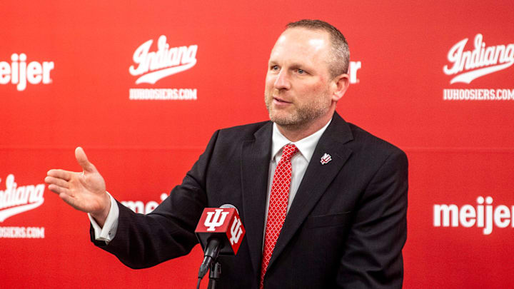 Indiana University men's basketball Head Coach Darian DeVries speaks at the introductory press conference at Simon Skjodt Assembly Hall on Wednesday, March 19, 2025.