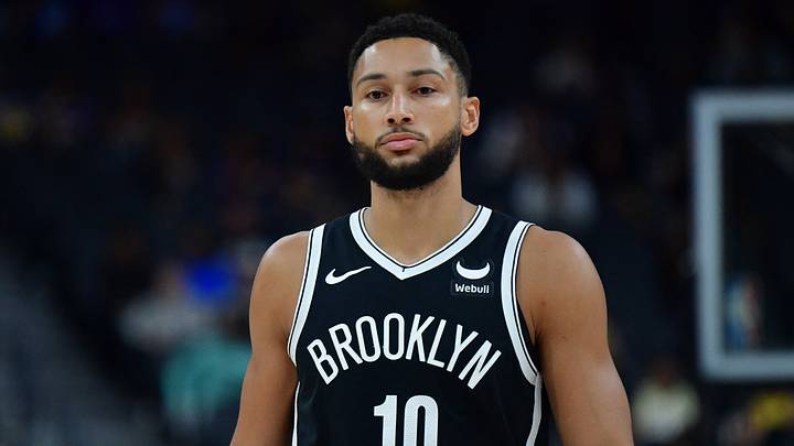 Oct 9, 2023; Las Vegas, Nevada, USA; Brooklyn Nets guard Ben Simmons (10) before playing against the Los Angeles Lakers  during the first half at T-Mobile Arena on October 9, 2023.