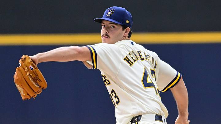 Jul 22, 2026; Milwaukee, Wisconsin, USA;  Milwaukee Brewers starting pitcher Logan Henderson (43) throws a pitch in the first inning against the New York Mets at American Family Field. Mandatory Credit: Benny Sieu-Imagn Images
