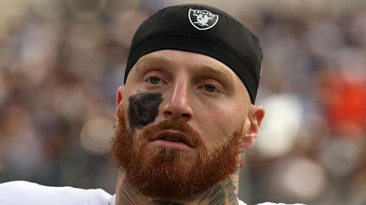 Nov 30, 2025; Inglewood, California, USA; Las Vegas Raiders defensive end Maxx Crosby (98) during the first half at SoFi Stadium. Mandatory Credit: Kiyoshi Mio-Imagn Images