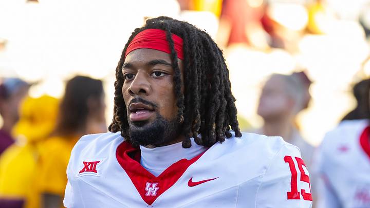 Oct 25, 2025; Tempe, Arizona, USA; Houston Cougars defensive back Will James (15) against the Arizona State Sun Devils at Mountain America Stadium. Mandatory Credit: Mark J. Rebilas-Imagn Images Oct 25, 2025; Tempe, Arizona, USA; Houston Cougars defensive back Will James (15) against the Arizona State Sun Devils at Mountain America Stadium. Mandatory Credit: Mark J. Rebilas-Imagn Images