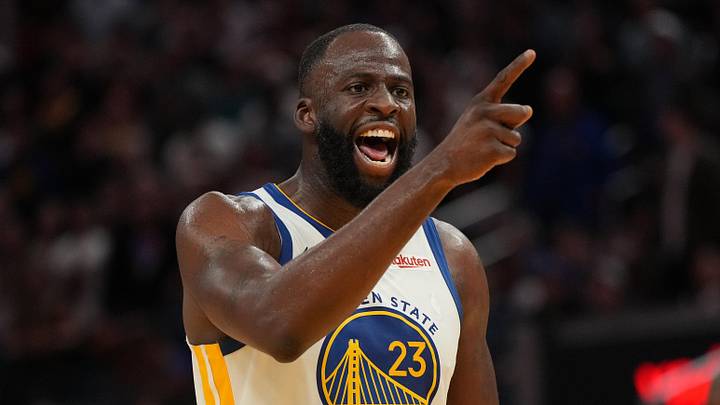 Apr 5, 2026; San Francisco, California, USA; Golden State Warriors forward Draymond Green (23) reacts after being called for a foul against the Houston Rockets in the fourth quarter at the Chase Center. Mandatory Credit: Cary Edmondson-Imagn Images