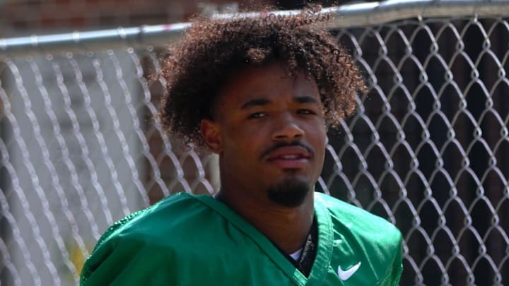 Florida State quarterback Tommy Castellanos walks into the first spring practice of the spring season on Wednesday, March 19, 2025.