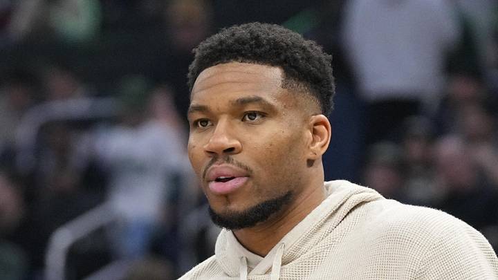 Milwaukee Bucks forward Giannis Antetokounmpo looks on prior to the game against the Brooklyn Nets. Milwaukee Bucks forward Giannis Antetokounmpo looks on prior to the game against the Brooklyn Nets.