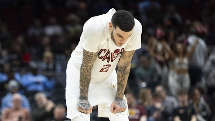 Dec 19, 2025; Cleveland, Ohio, USA; Cleveland Cavaliers guard Lonzo Ball (2) stands back during free throws by the Chicago Bulls during the fourth quarter at Rocket Arena. Mandatory Credit: Scott Galvin-Imagn Images