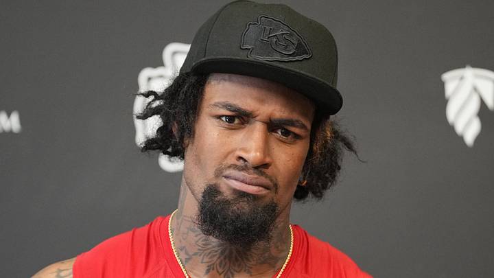 Jun 9, 2026; Kansas City, MO, USA; Kansas City Chiefs tackle Josh Simmons (71) speaks to media members during a short press conference after the Kansas City Chiefs mandatory mini-camp. Mandatory Credit: Denny Medley-Imagn Images