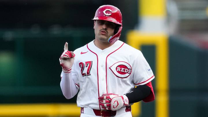 Cincinnati Reds first baseman Sal Stewart (27) reacts