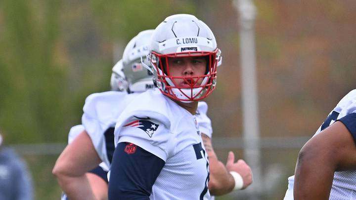May 9, 2026; Foxborough, MA, USA; New England Patriots tackle Caleb Lomu (74) warms up during the New England Patriots rookie camp at Gillette Stadium. Mandatory Credit: Eric Canha-Imagn Images May 9, 2026; Foxborough, MA, USA; New England Patriots tackle Caleb Lomu (74) warms up during the New England Patriots rookie camp at Gillette Stadium. Mandatory Credit: Eric Canha-Imagn Images