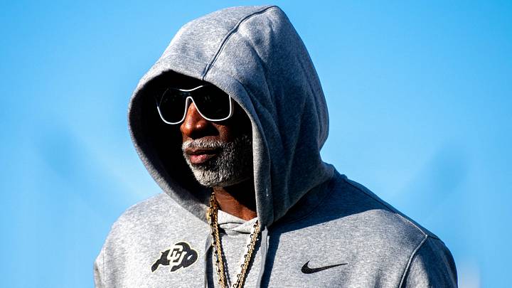 CU football head coach Deion Sanders, or Coach Prime, watches his team warm up before the game against CSU in the Rocky Mountain Showdown at Canvas Stadium on Saturday, Sept. 14, 2024, in Fort Collins, Colo. CU football head coach Deion Sanders, or Coach Prime, watches his team warm up before the game against CSU in the Rocky Mountain Showdown at Canvas Stadium on Saturday, Sept. 14, 2024, in Fort Collins, Colo.
