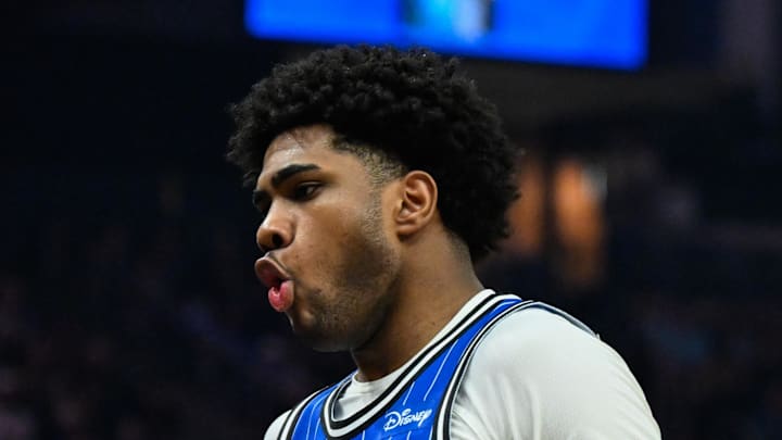 Orlando Magic guard Jase Richardson celebrates a three point basket against the Golden State Warriors.