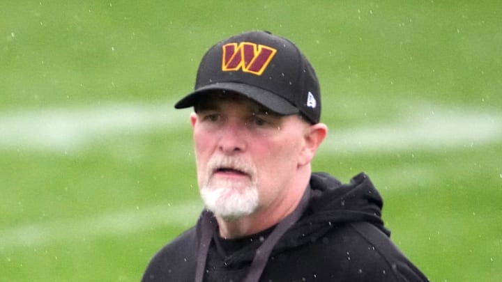 Washington Commanders head coach Dan Quinn during practice at Ciudad Deportiva del Real Madrid.