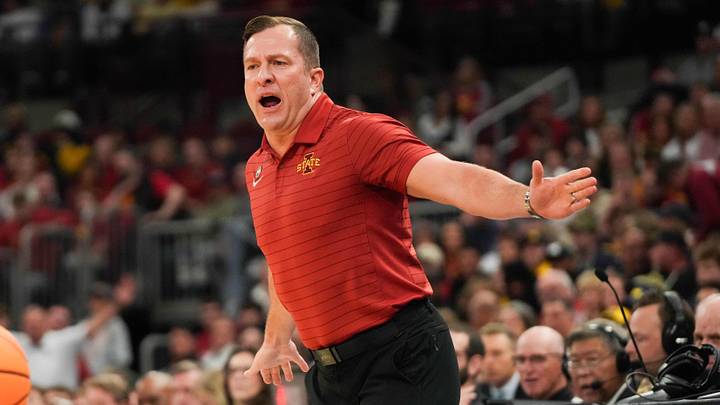 Mar 27, 2026; Chicago, IL, USA; Iowa State Cyclones head coach T.J. Otzelberger reacts in the first half against the Tennessee Volunteers during a Sweet Sixteen game of the Midwest Regional of the men's 2026 NCAA Tournament at United Center.