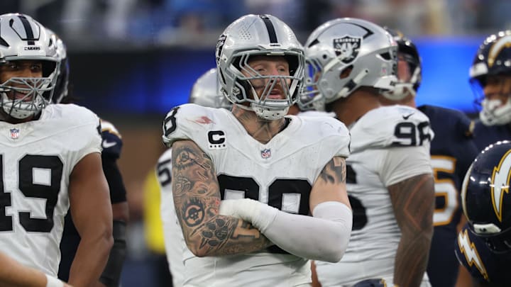 Las Vegas Raiders defensive end Maxx Crosby reacts during the second half at SoFi Stadium. 