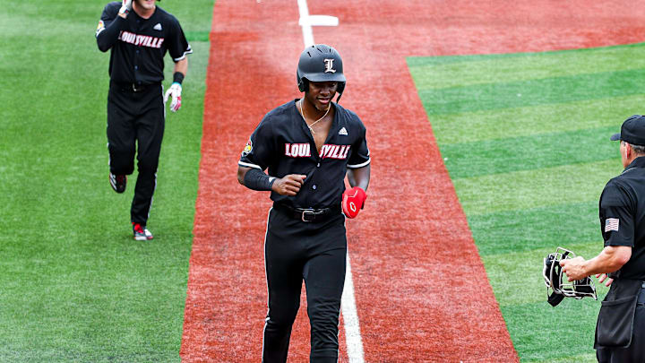 Louisville baseball outfielder Eddie King Jr. vs. Miami in the 2025 Louisville Super Regional