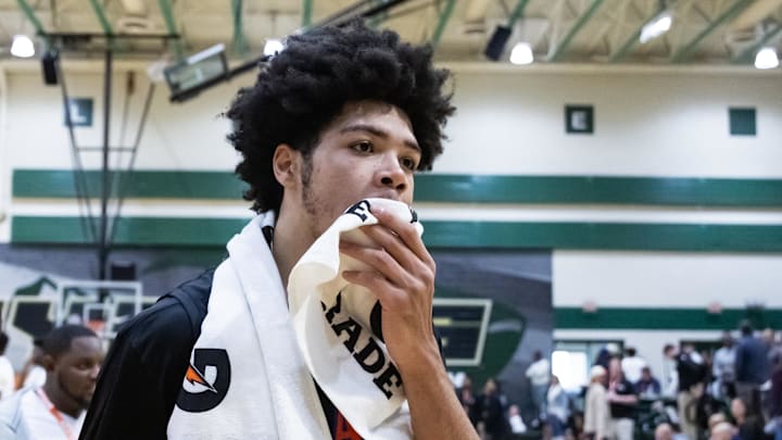 Jan 2, 2026; Mesa, AZ, USA; Rainier Beach High School (WA) forward Tyran Stokes (4) reacts against Mater Dei during the HoopHall West Tournament at Skyline High School. Mandatory Credit: Mark J. Rebilas-Imagn Images