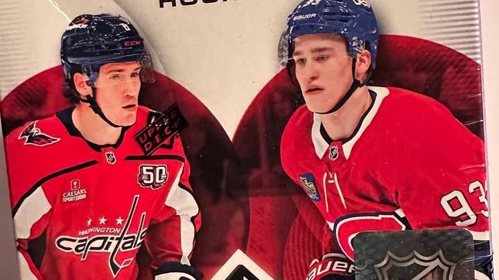 2025-26 Upper Deck SP Hockey card blaster box pictured with star players on the box. 