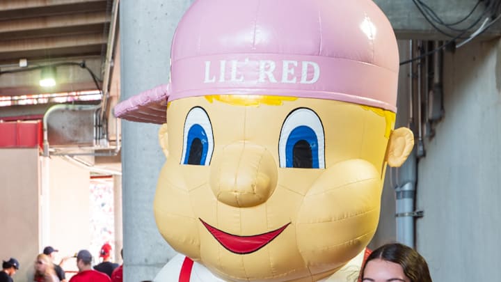 Fans take a photo with ‘Lil Red during the first quarter between the Nebraska Cornhuskers