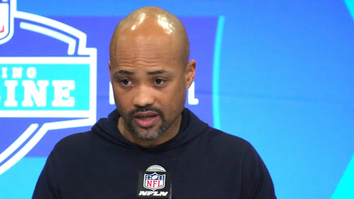 Feb 27, 2024; Indianapolis, IN, USA; Atlanta Falcons general manager Terry Fontenot during the NFL Scouting Combine at Indiana Convention Center. Mandatory Credit: Kirby Lee-Imagn Images