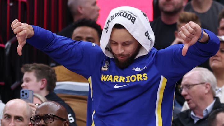 Jan 28, 2026; Salt Lake City, Utah, USA; Golden State Warriors guard Stephen Curry (30) reacts after a play against the Utah Jazz during the second half at Delta Center. Mandatory Credit: Rob Gray-Imagn Images