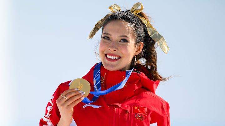 Eileen Gu won the gold medal in the women’s freestyle skiing halfpipe.
