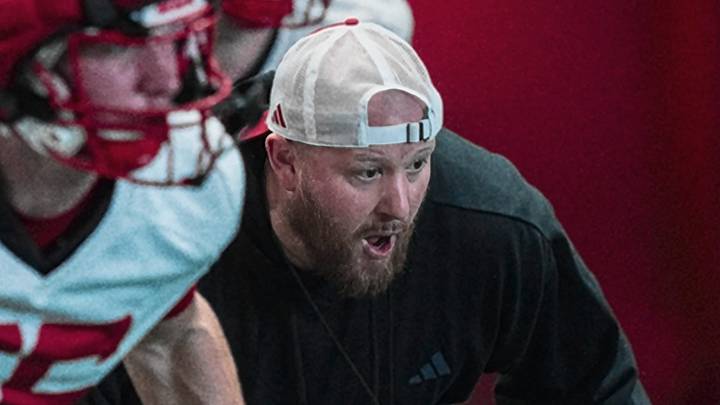 Rob Aurich during the Huskers' second practice of spring 2026.