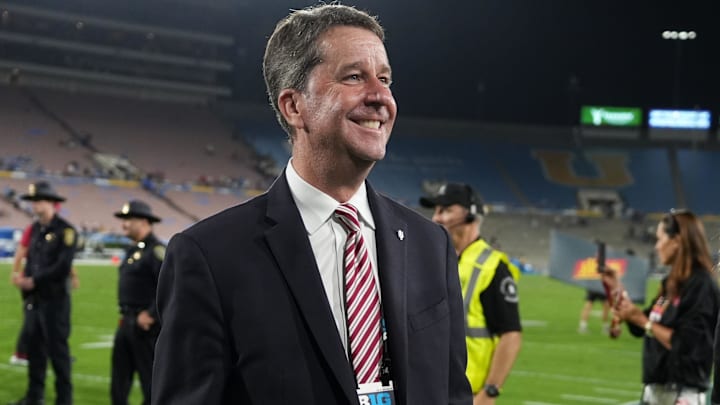 Indiana Hoosiers athletic director Scott Dolson reacts after the game against the UCLA Bruins at Rose Bowl. Indiana Hoosiers athletic director Scott Dolson reacts after the game against the UCLA Bruins at Rose Bowl.
