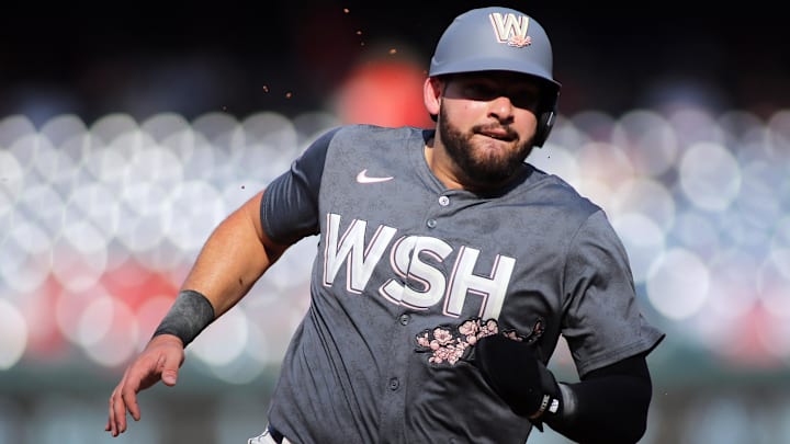 Sep 14, 2024; Washington, District of Columbia, USA; Washington Nationals first baseman Juan Yepez (18) rounds second base during the first inning against the Miami Marlins, at Nationals Park Sep 14, 2024; Washington, District of Columbia, USA; Washington Nationals first baseman Juan Yepez (18) rounds second base during the first inning against the Miami Marlins, at Nationals Park