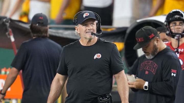 Utah Utes head coach Kyle Whittingham and his team have to beat the Kansas Jayhawks to remain in contention for the Big 12 title game. Utah Utes head coach Kyle Whittingham and his team have to beat the Kansas Jayhawks to remain in contention for the Big 12 title game.