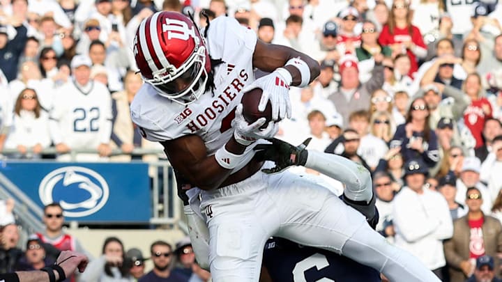 Indiana receiver Omar Cooper Jr. makes a game-winning touchdown catch Nov. 8, 2025, against Penn State at Beaver Stadium.