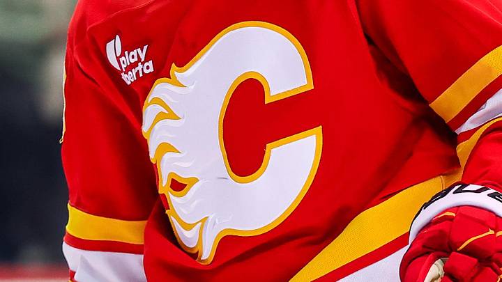Apr 14, 2026; Calgary, Alberta, CAN; Calgary Flames defenseman Zach Whitecloud (28) against the Colorado Avalanche during the first period at Scotiabank Saddledome. Mandatory Credit: Sergei Belski-Imagn Images