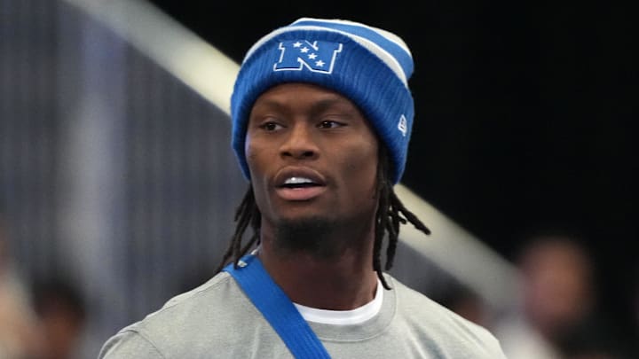 Feb 2, 2026; San Francisco, CA, USA; Dallas Cowboys receiver George Pickens during NFC practice at the NFL Flag Fieldhouse at Moscone Center South Building. Mandatory Credit: Kirby Lee-Imagn Images