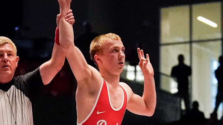 Tennessee state champ Christopher Swann has knocked off two nationally ranked wrestlers to reach the quarterfinals of the Junior Nationals in Fargo, North Dakota.
