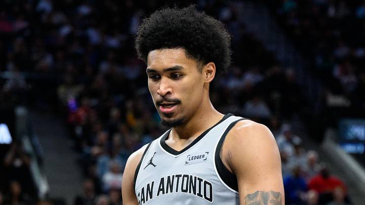 Apr 2, 2026; Inglewood, California, USA; San Antonio Spurs guard Dylan Harper (2) reacts after scoring during the second half against the Los Angeles Clippers at Intuit Dome. Mandatory Credit: William Liang-Imagn Images