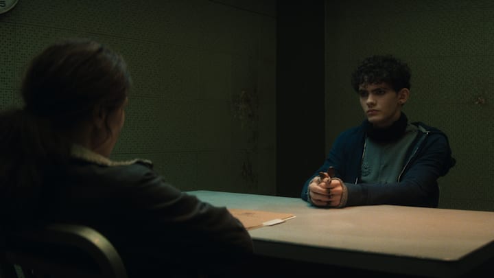(L-R): Agatha Harkness (Kathryn Hahn) and Teen (Joe Locke) in Marvel Television's AGATHA ALL ALONG, exclusively on Disney+. Photo courtesy of Marvel Television. © 2024 MARVEL.
