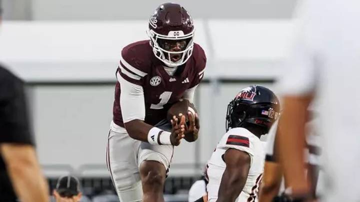 Mississippi State Quarterback Kamario Taylor (#1) during the game between the Northern Illinois Huskies and the Mississippi State Bulldogs at Davis Wade Stadium at Scott Field in Starkville, MS.