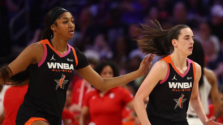 Team WNBA guard Caitlin Clark (right) and Angel Reese during the 2024 WNBA All Star Game. Team WNBA guard Caitlin Clark (right) and Angel Reese during the 2024 WNBA All Star Game.