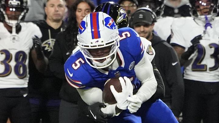 Sep 7, 2025; Orchard Park, New York, USA; Baltimore Ravens cornerback Nate Wiggins (2) tackles Buffalo Bills wide receiver Joshua Palmer (5) during the second quarter at Highmark Stadium. Mandatory Credit: Gregory Fisher-Imagn Images Sep 7, 2025; Orchard Park, New York, USA; Baltimore Ravens cornerback Nate Wiggins (2) tackles Buffalo Bills wide receiver Joshua Palmer (5) during the second quarter at Highmark Stadium. Mandatory Credit: Gregory Fisher-Imagn Images