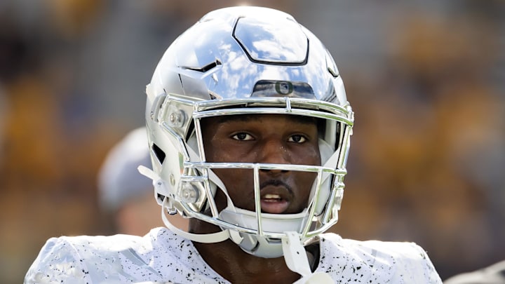 Nov 18, 2023; Tempe, Arizona, USA; Oregon Ducks wide receiver Jurrion Dickey (99) against the Arizona State Sun Devils at Mountain America Stadium. Mandatory Credit: Mark J. Rebilas-Imagn Images