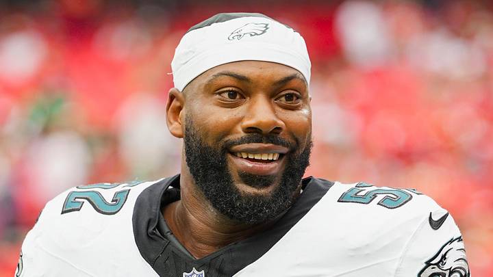 Sep 14, 2025; Kansas City, Missouri, USA; Philadelphia Eagles defensive end Za'Darius Smith (52) prior to a game against the Kansas City Chiefs at GEHA Field at Arrowhead Stadium. Mandatory Credit: Jay Biggerstaff-Imagn Images