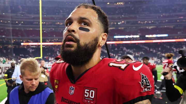 Sep 15, 2025; Houston, Texas, USA;  Tampa Bay Buccaneers wide receiver Mike Evans (13) looks on after the game against the Houston Texans at NRG Stadium. Mandatory Credit: Thomas Shea-Imagn Images